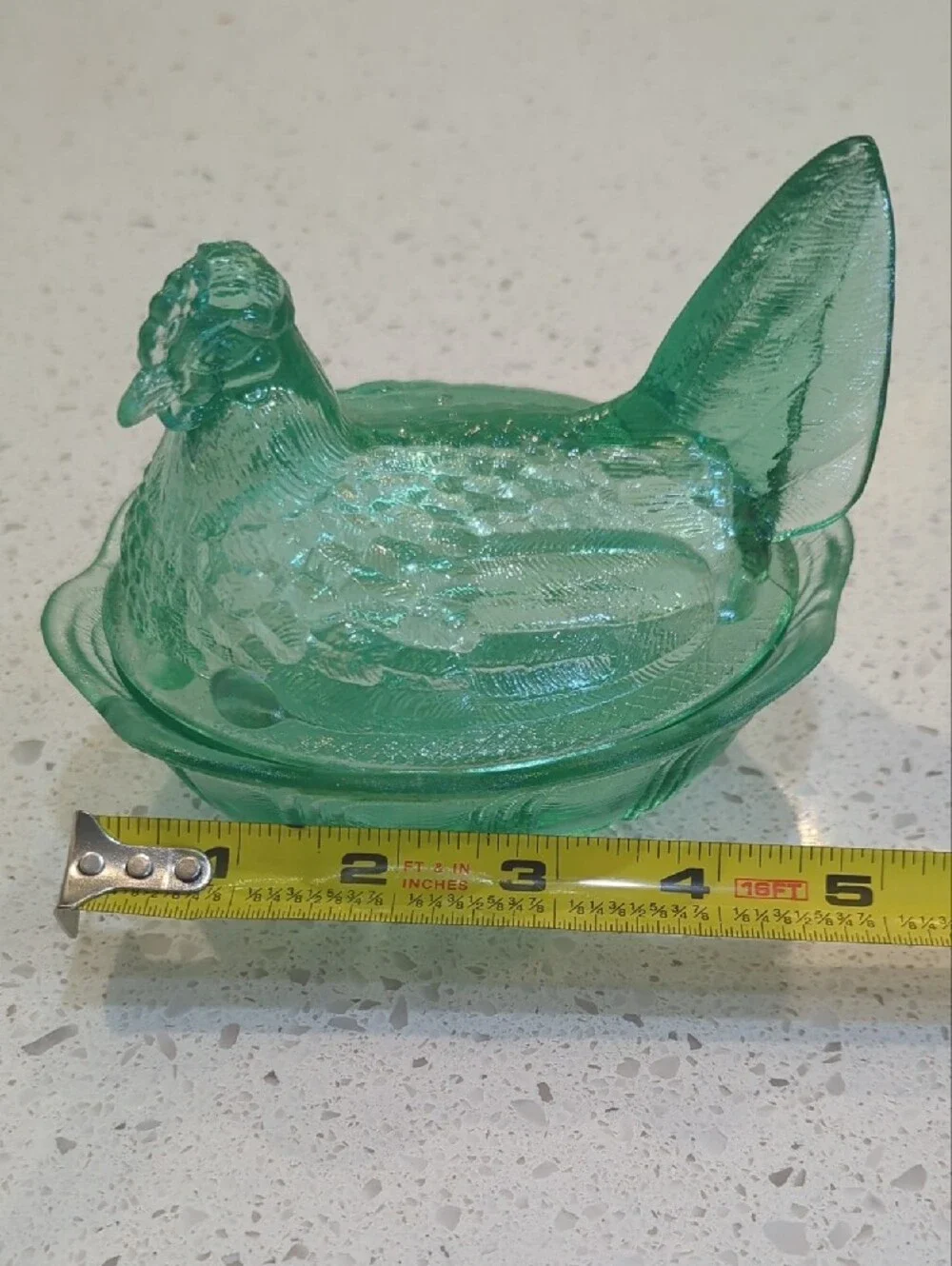 Vintage Fenton Green Glass Hen on Nest Dish Stamped Fenton